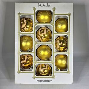 Noelle Gold Glass Ball Ornaments Christmas Holiday Made USA Glitter Set 10 Vtg